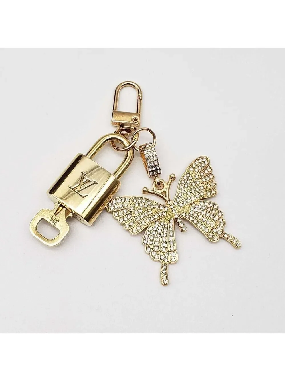 LV Gold Padlock & Key 🔒 Authentic Louis Vuitton Bag Unbranded Butterfly Charm